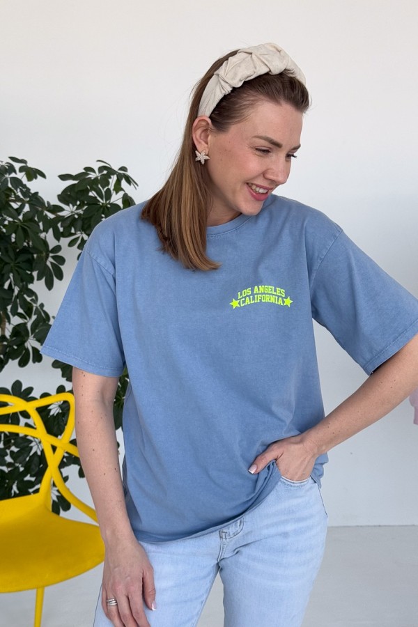 T-SHIRT BAWEŁNIANY NIEBIESKI Z NAPISEM LOS ANGELES 4