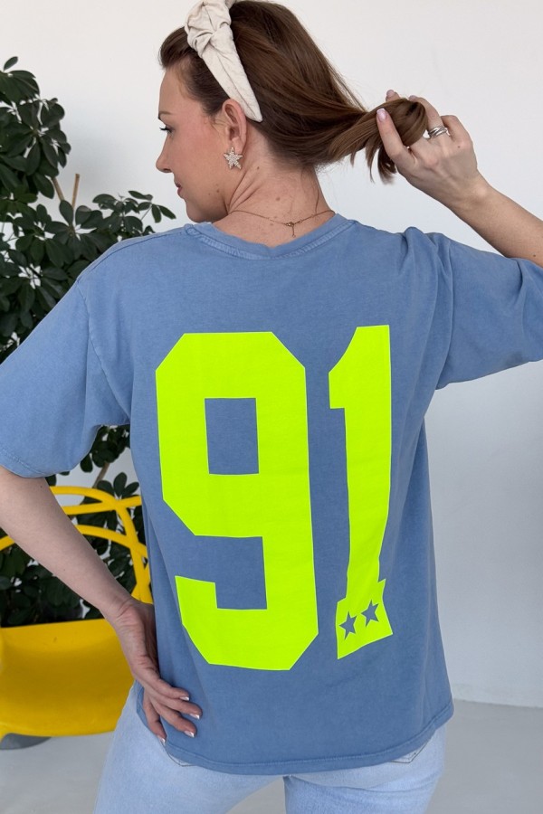 T-SHIRT BAWEŁNIANY NIEBIESKI Z NAPISEM LOS ANGELES 5