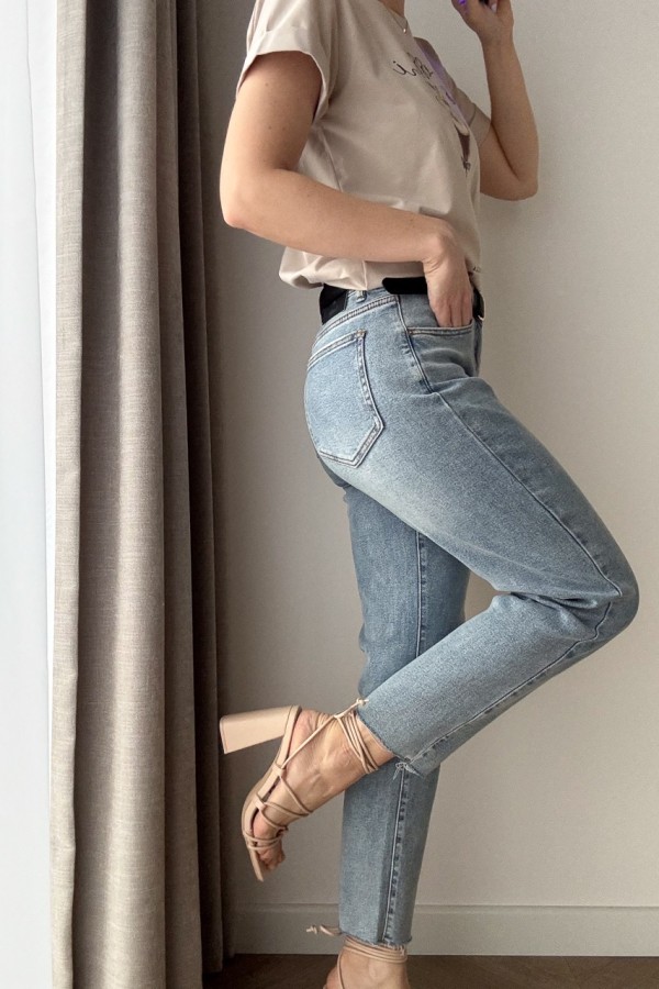 SPODNIE DŻINSOWE MOM FIT Z WYŻSZYM STANEM