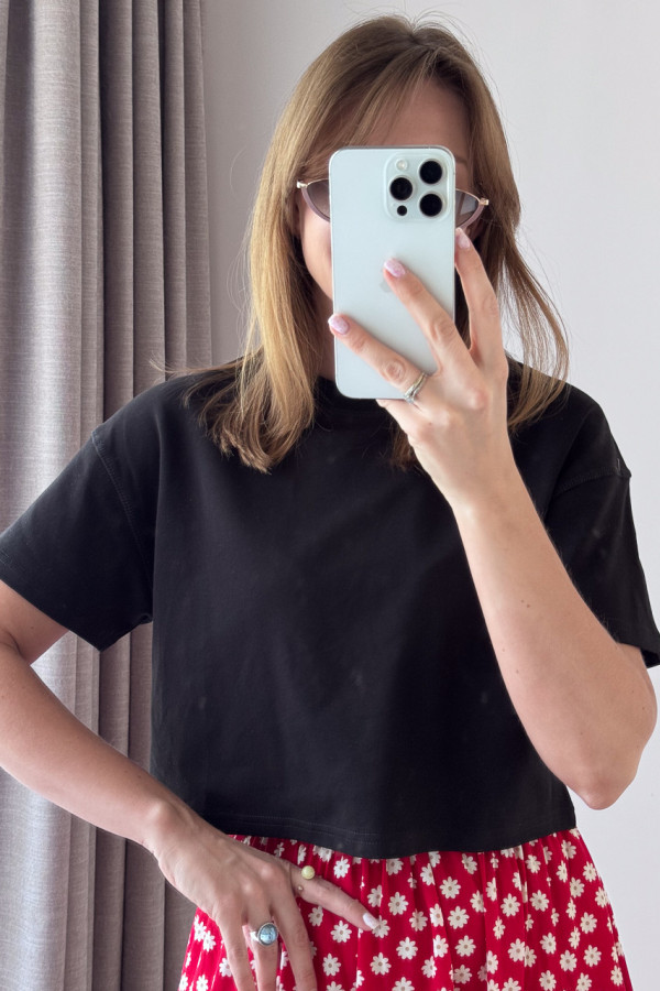 T-SHIRT BAWEŁNIANY CZARNY SZEROKA KRÓTKA BAZA 3