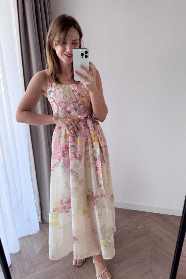 SUKIENKA MAXI W PASTELOWE KWIATY ŚMIETANKOWA BRIDE 2