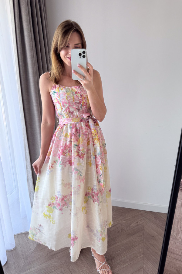 SUKIENKA MAXI W PASTELOWE KWIATY ŚMIETANKOWA BRIDE