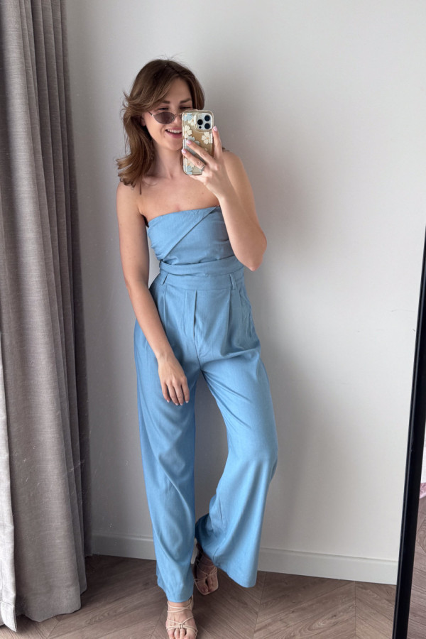 KOMBINEZON MAXI Z MARSZCZONĄ OZDOBNĄ GÓRĄ BLUE 7