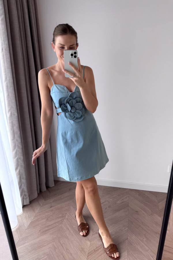 SUKIENKA JASNO DŻINSOWA Z RÓŻĄ 3D 3