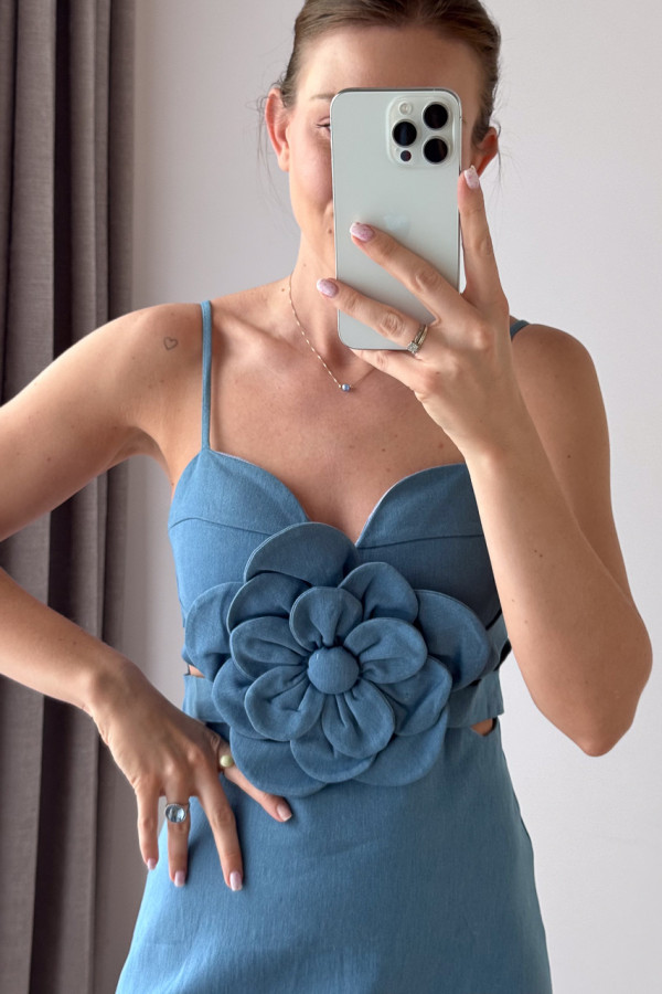 SUKIENKA CIEMNO DŻINSOWA Z RÓŻĄ 3D 3