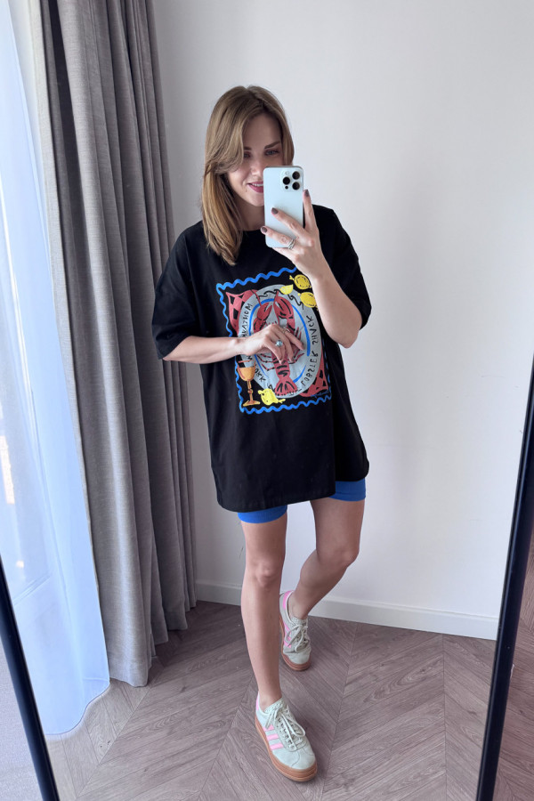 T-SHIRT BAWEŁNIANY CZARNY Z PRINTEM LOBSTER 2