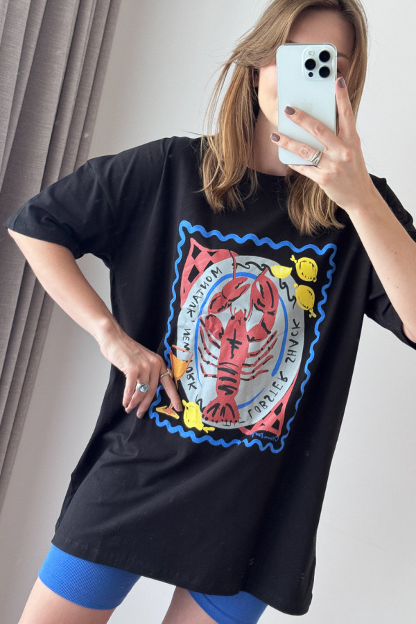 T-SHIRT BAWEŁNIANY CZARNY Z PRINTEM LOBSTER 5