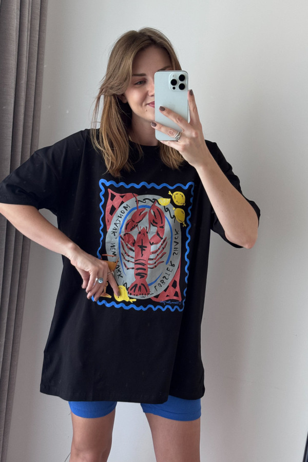 T-SHIRT BAWEŁNIANY CZARNY Z PRINTEM LOBSTER 3