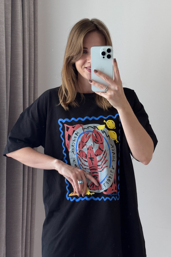 T-SHIRT BAWEŁNIANY CZARNY Z PRINTEM LOBSTER 4