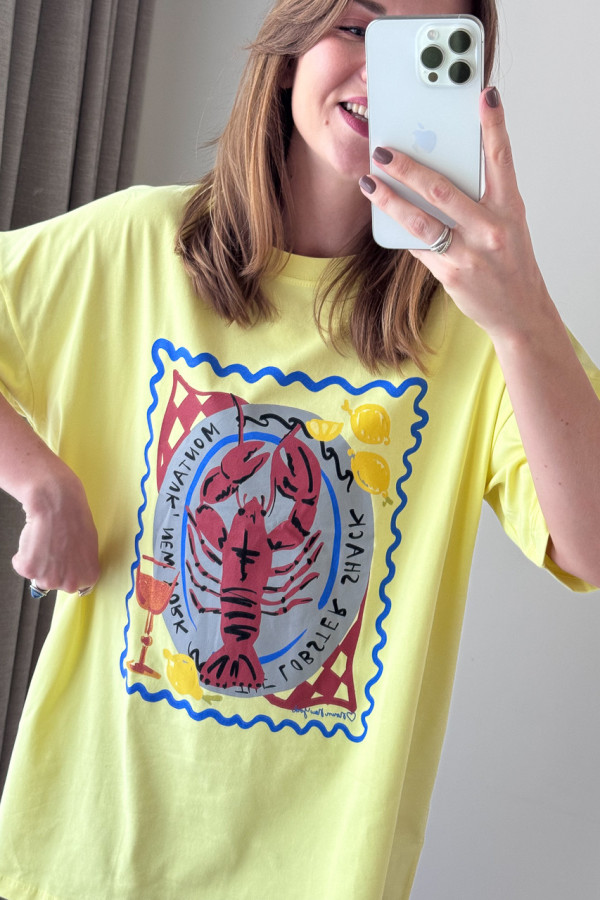 T-SHIRT BAWEŁNIANY CYTRYNOWY Z PRINTEM LOBSTER 2