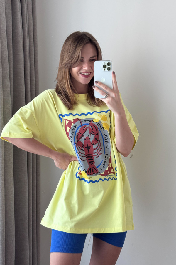T-SHIRT BAWEŁNIANY CYTRYNOWY Z PRINTEM LOBSTER 3