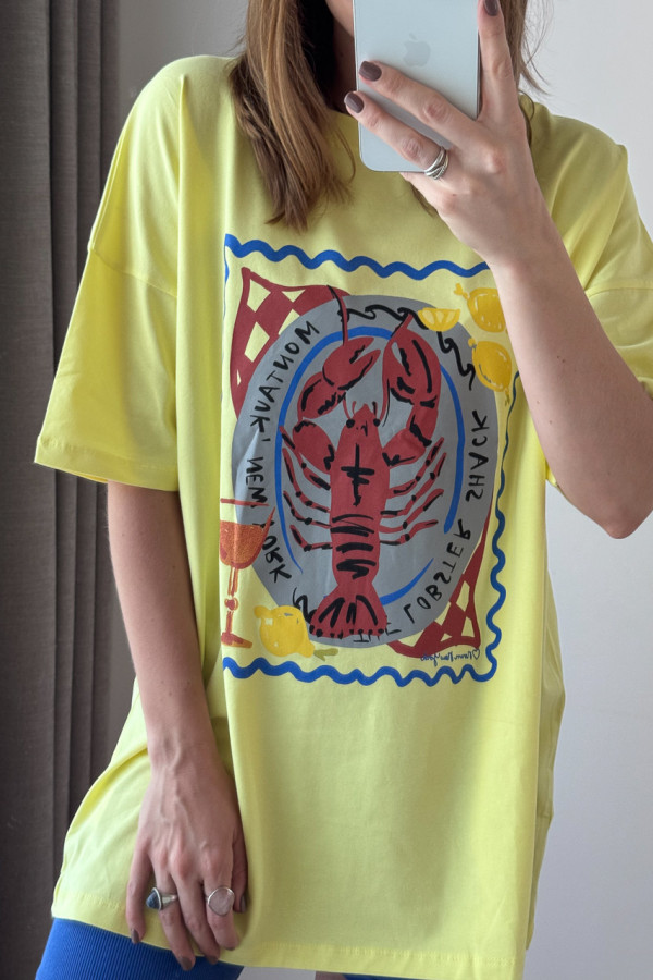 T-SHIRT BAWEŁNIANY CYTRYNOWY Z PRINTEM LOBSTER 4