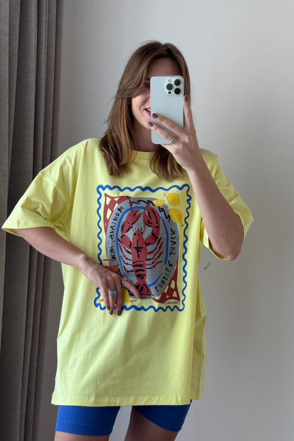T-SHIRT BAWEŁNIANY CYTRYNOWY Z PRINTEM LOBSTER 5