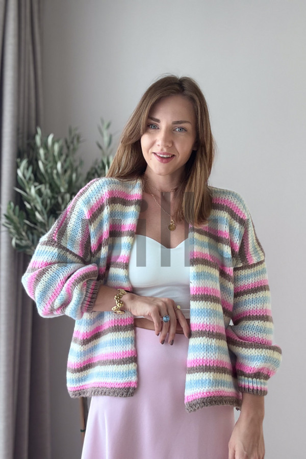 KARDIGAN W BŁĘKITNO RÓŻOWE PASY OVERSIZE MILA SUMMER 6