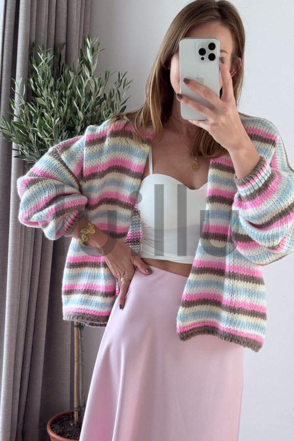 KARDIGAN W BŁĘKITNO RÓŻOWE PASY OVERSIZE MILA SUMMER 7