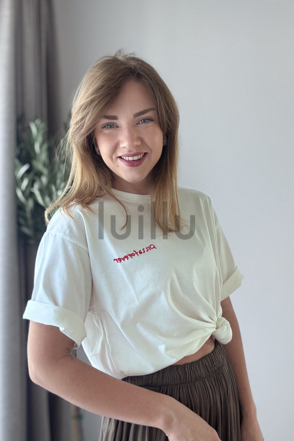 TSHIRT BIAŁY Z HAFTEM PIZZA FOREVER