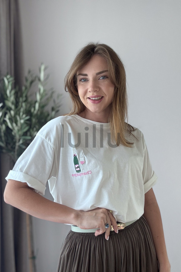 TSHIRT BIAŁY Z HAFTEM SZAMPAN 2