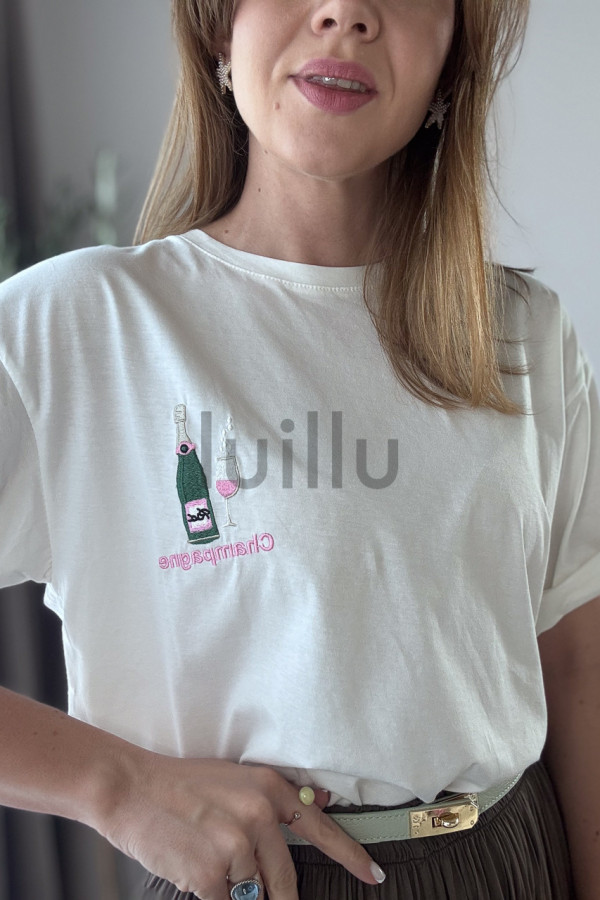TSHIRT BIAŁY Z HAFTEM SZAMPAN 4