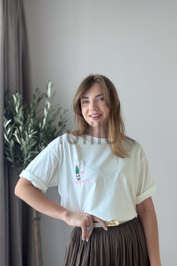 TSHIRT BIAŁY Z HAFTEM SZAMPAN 5