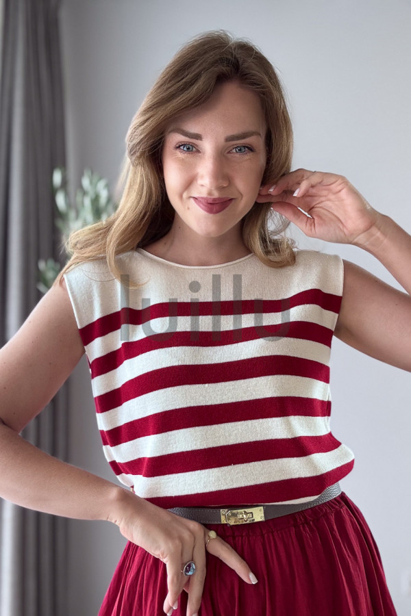 BLUZKA Z DZIANINY PREMIUM W BORDOWE PASY LORA