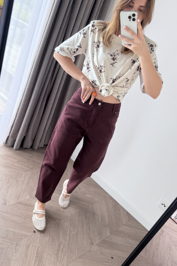 SPODNIE Z CIENKIEGO DŻINSU MOM FIT WINO 2