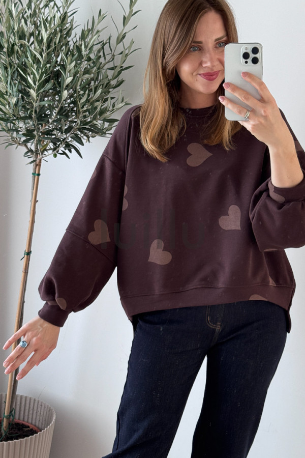 BLUZA CZEKOLADOWA Z MIĘSITEJ BAWEŁNY W SERDUSZKA 3