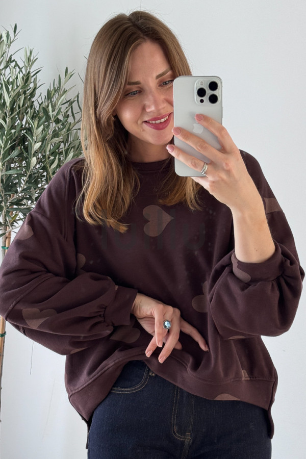 BLUZA CZEKOLADOWA Z MIĘSITEJ BAWEŁNY W SERDUSZKA 4