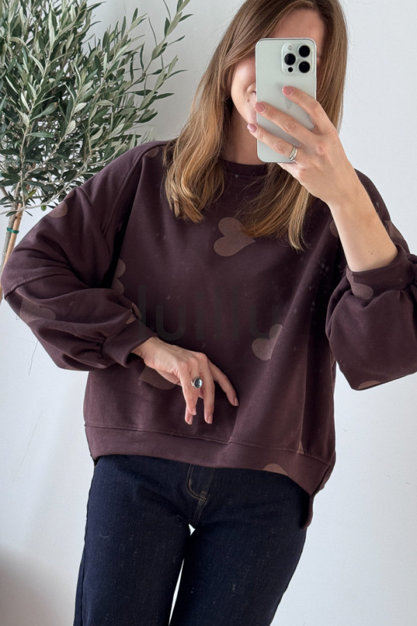 BLUZA CZEKOLADOWA Z MIĘSITEJ BAWEŁNY W SERDUSZKA 5