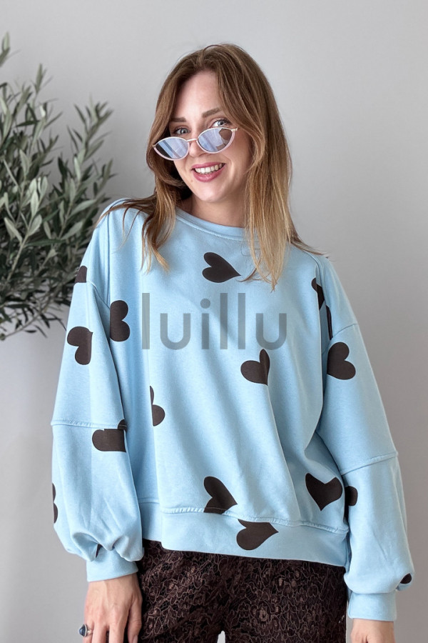 BLUZA NIEBIESKA Z MIĘSITEJ BAWEŁNY W SERDUSZKA 5