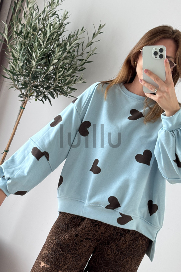 BLUZA NIEBIESKA Z MIĘSITEJ BAWEŁNY W SERDUSZKA 6