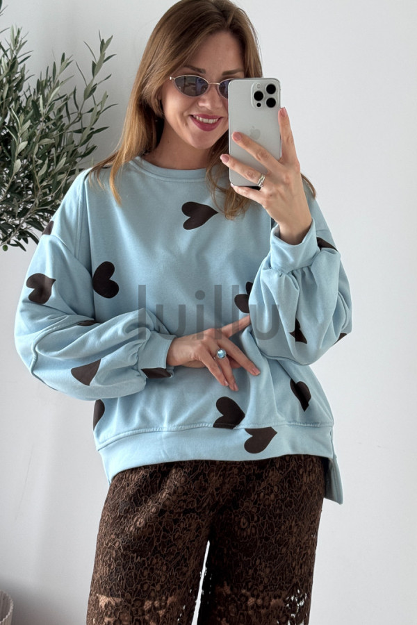 BLUZA NIEBIESKA Z MIĘSITEJ BAWEŁNY W SERDUSZKA 7