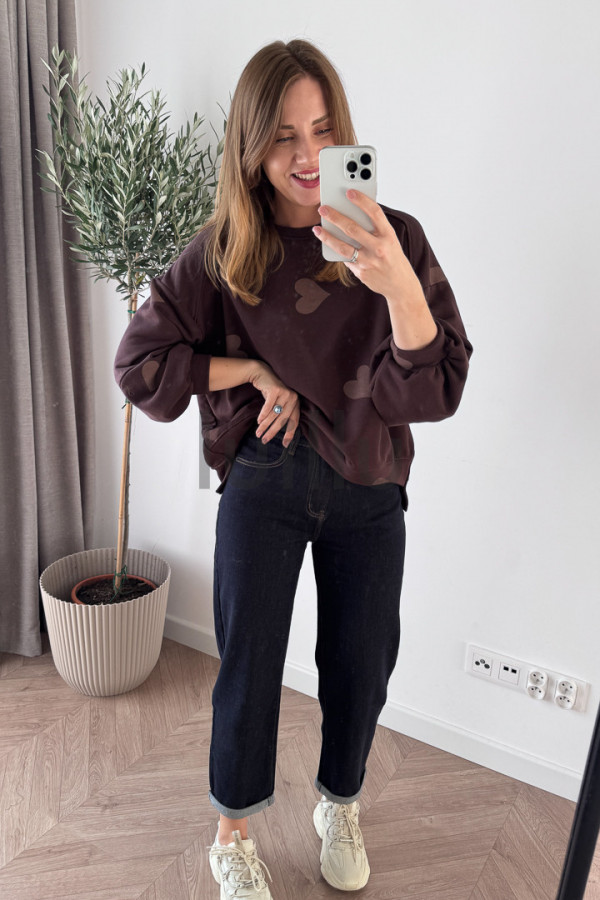 SPODNIE DŻINSOWE MOM FIT CIEMNY Z PRZESZYCIAMI 4