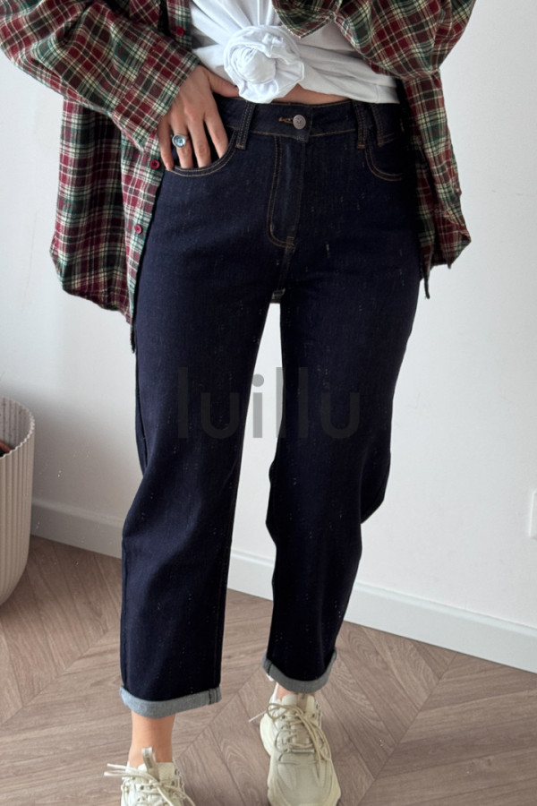 SPODNIE DŻINSOWE MOM FIT CIEMNY Z PRZESZYCIAMI 6