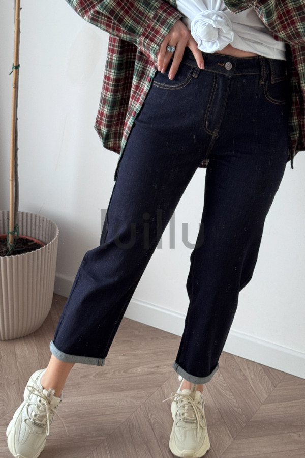 SPODNIE DŻINSOWE MOM FIT CIEMNY Z PRZESZYCIAMI 7