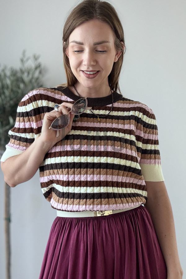 SWETER DZIANINOWYZ WISKOZA W JESIENNE PASKI PUDER 2