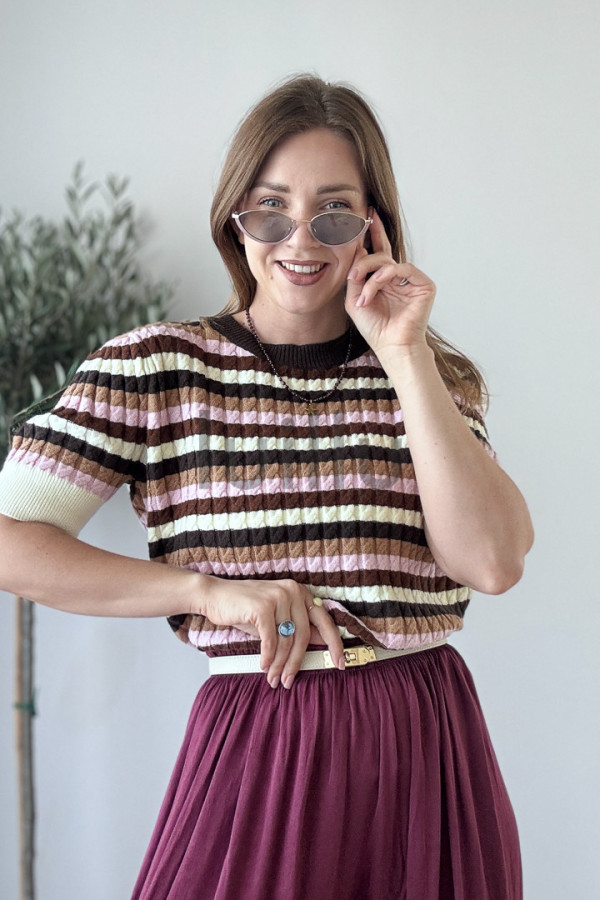 SWETER DZIANINOWYZ WISKOZA W JESIENNE PASKI PUDER 3