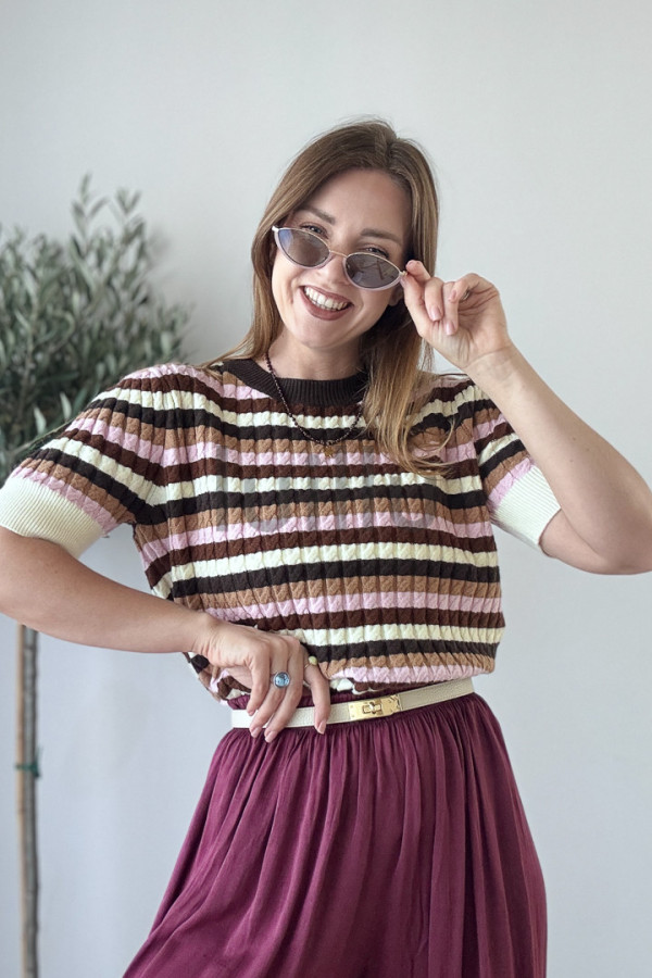 SWETER DZIANINOWYZ WISKOZA W JESIENNE PASKI PUDER 5