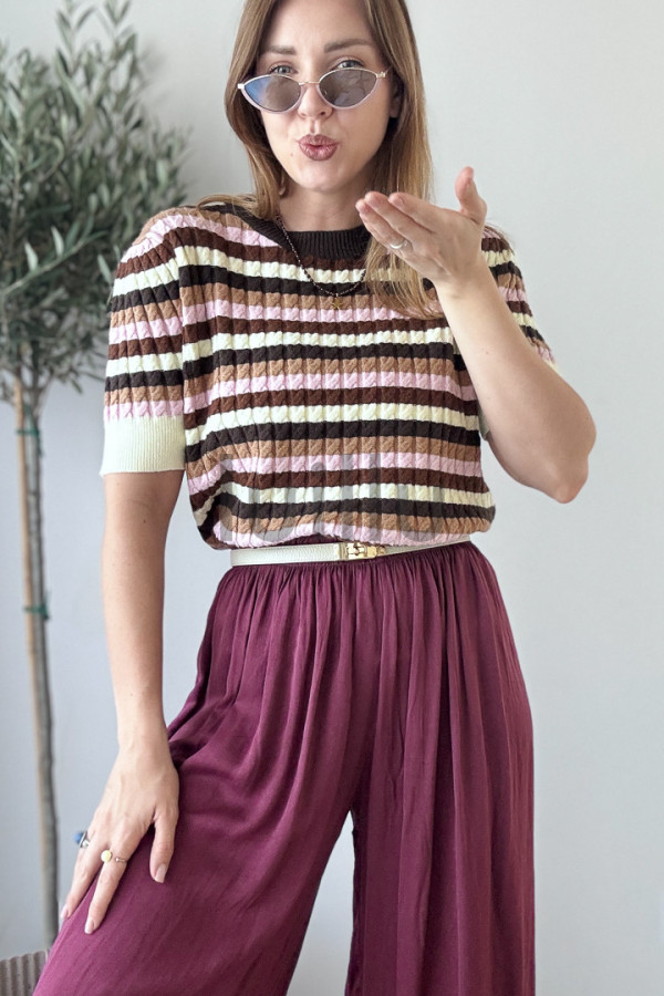 SWETER DZIANINOWYZ WISKOZA W JESIENNE PASKI PUDER