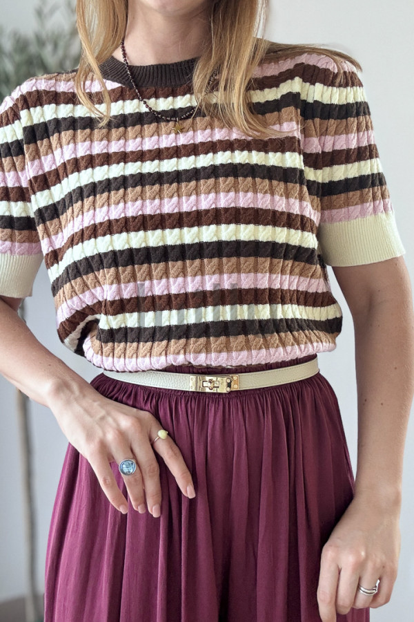 SWETER DZIANINOWYZ WISKOZA W JESIENNE PASKI PUDER 6
