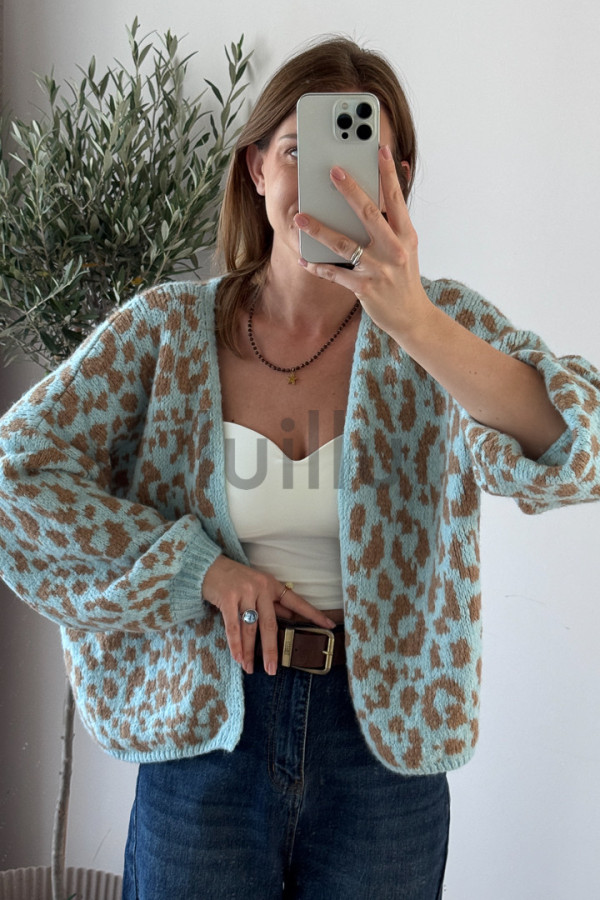SWETER ROZPINANY W BŁĘKITNĄ PANTERKĘ LEO 5