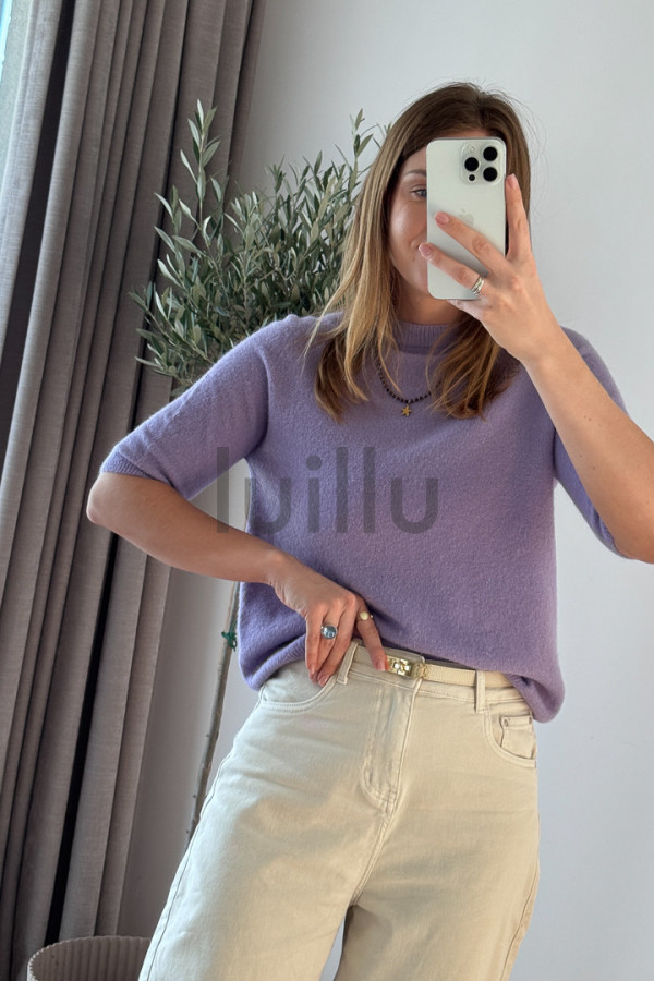 SWETER Z WEŁNĄ Z ALPAKI LAWENDA