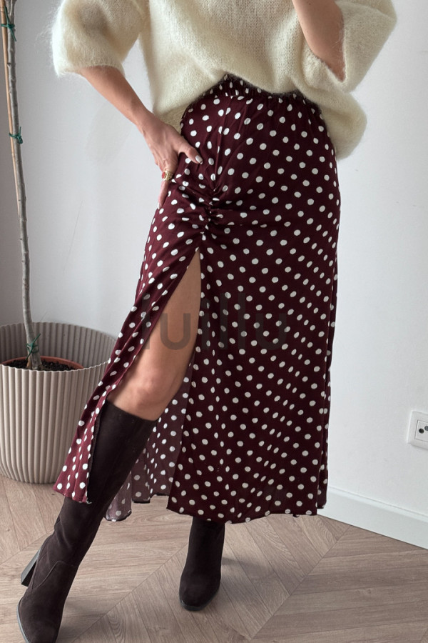 SPÓDNICA MIDI Z WISKOZY BURGUNDOWA W GROCHY MELANIA 3