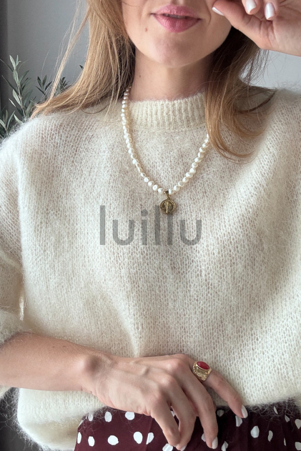 SWETER ŚMIETANKOWY ROZPINANY PREMIUM Z WEŁNĄ KID MOHER PERLA 4