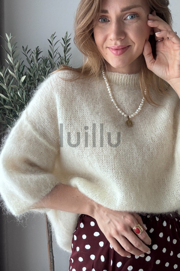 SWETER ŚMIETANKOWY ROZPINANY PREMIUM Z WEŁNĄ KID MOHER PERLA 5
