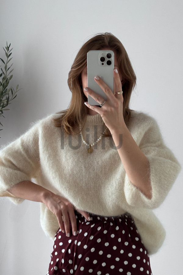 SWETER ŚMIETANKOWY ROZPINANY PREMIUM Z WEŁNĄ KID MOHER PERLA 7