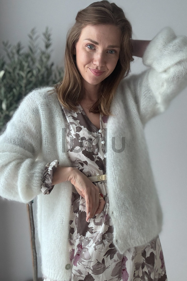 SWETER ŚMIETANOWY ROZPINANY PREMIUM Z WEŁNĄ KID MOHER PERLA 3