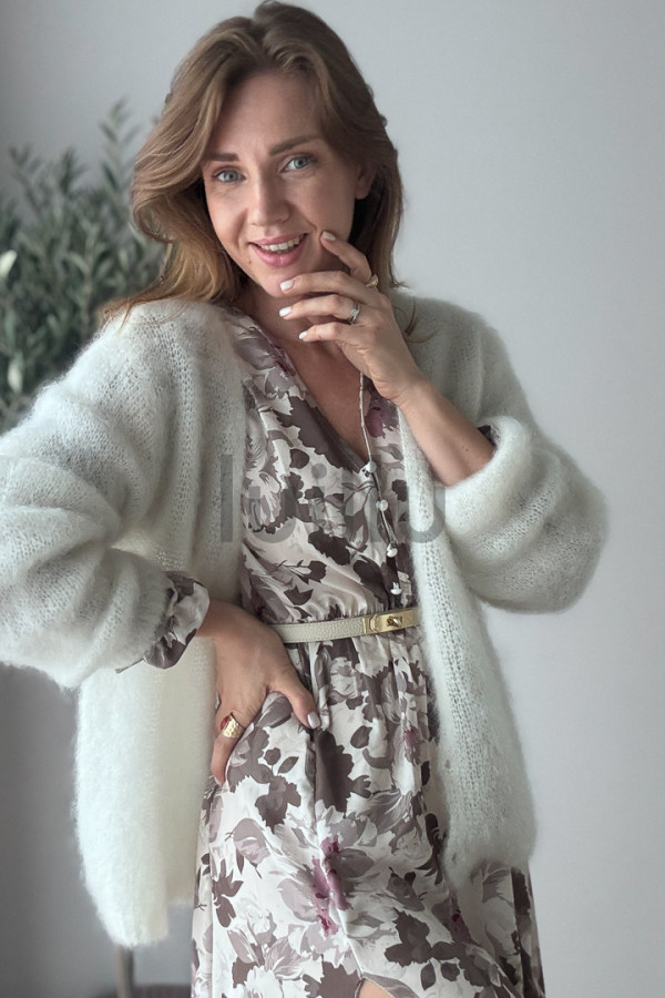 SWETER ŚMIETANOWY ROZPINANY PREMIUM Z WEŁNĄ KID MOHER PERLA 4