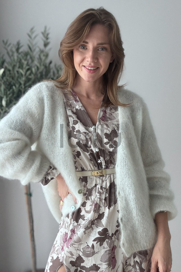 SWETER ŚMIETANOWY ROZPINANY PREMIUM Z WEŁNĄ KID MOHER PERLA 5