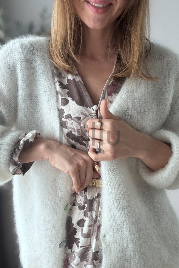 SWETER ŚMIETANOWY ROZPINANY PREMIUM Z WEŁNĄ KID MOHER PERLA 7