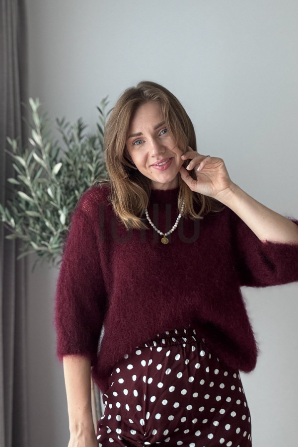 SWETER BURGUNDOWY ROZPINANY PREMIUM Z WEŁNĄ KID MOHER PERLA 2